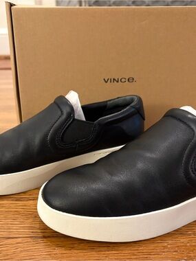 Vince Black Leather Slip-On Sneakers with White Platform